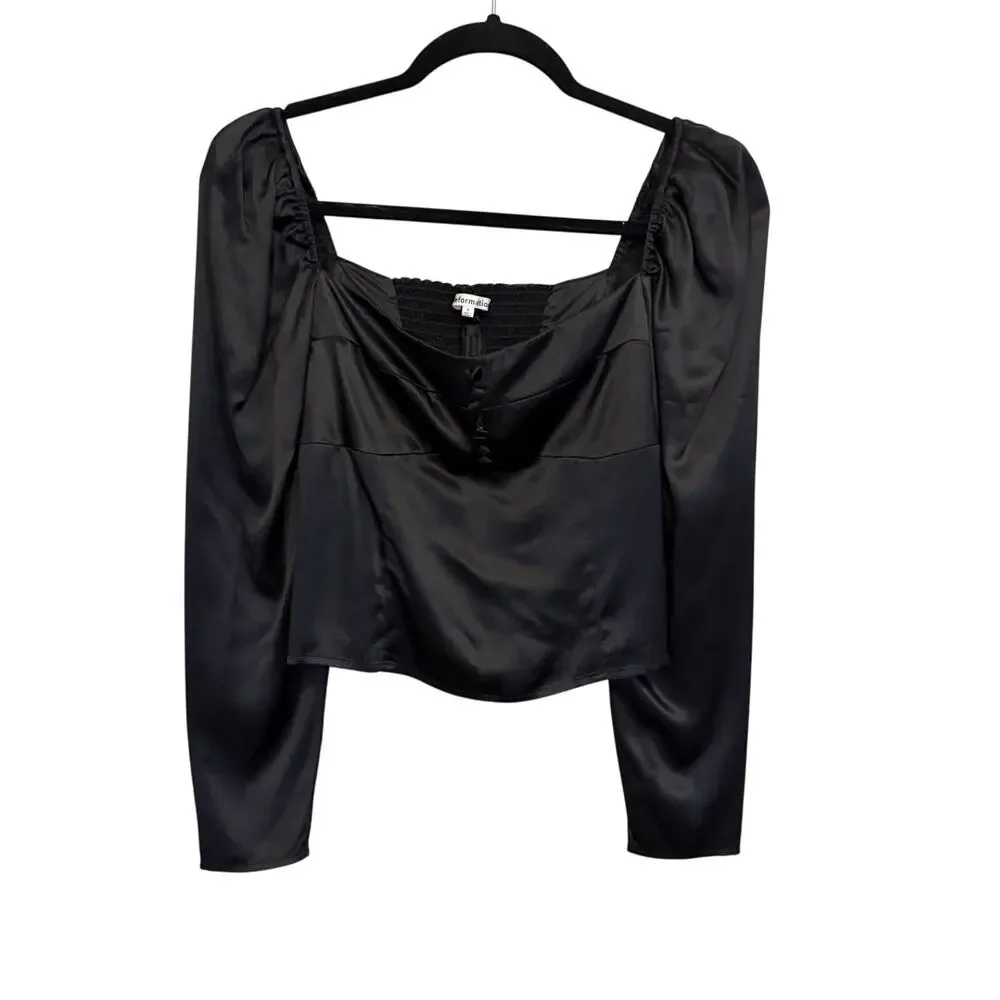 Reformation Crop Top 4 Black Puff Sleeve Goth Regency Dark Cottagecore Feminine